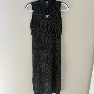 Adidas Women's Black Zebra Pattern Midi Dress